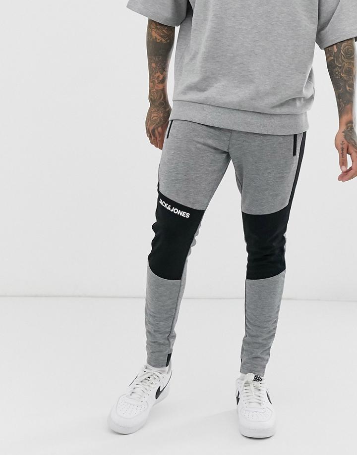 Jack & Jones Intelligence Color Block Sweat Pants In Light Gray - Gray