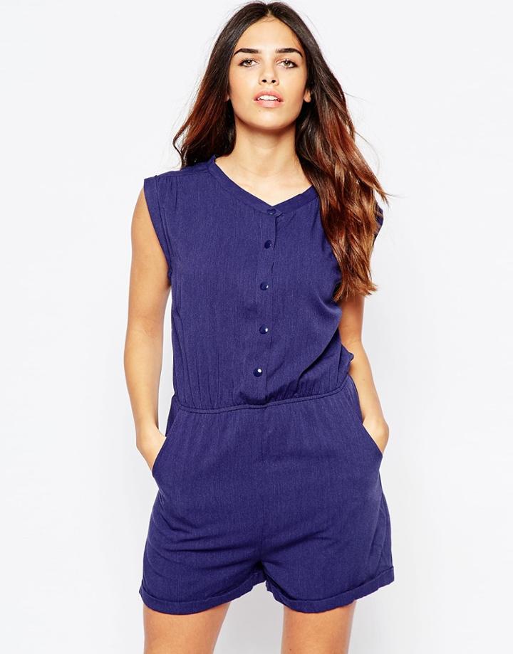 Wal G Romper With Button Front - Denim