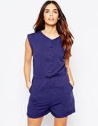 Wal G Romper With Button Front - Denim