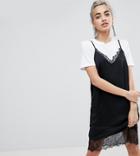Asos Petite Cami Dress With Lace Insert - Black
