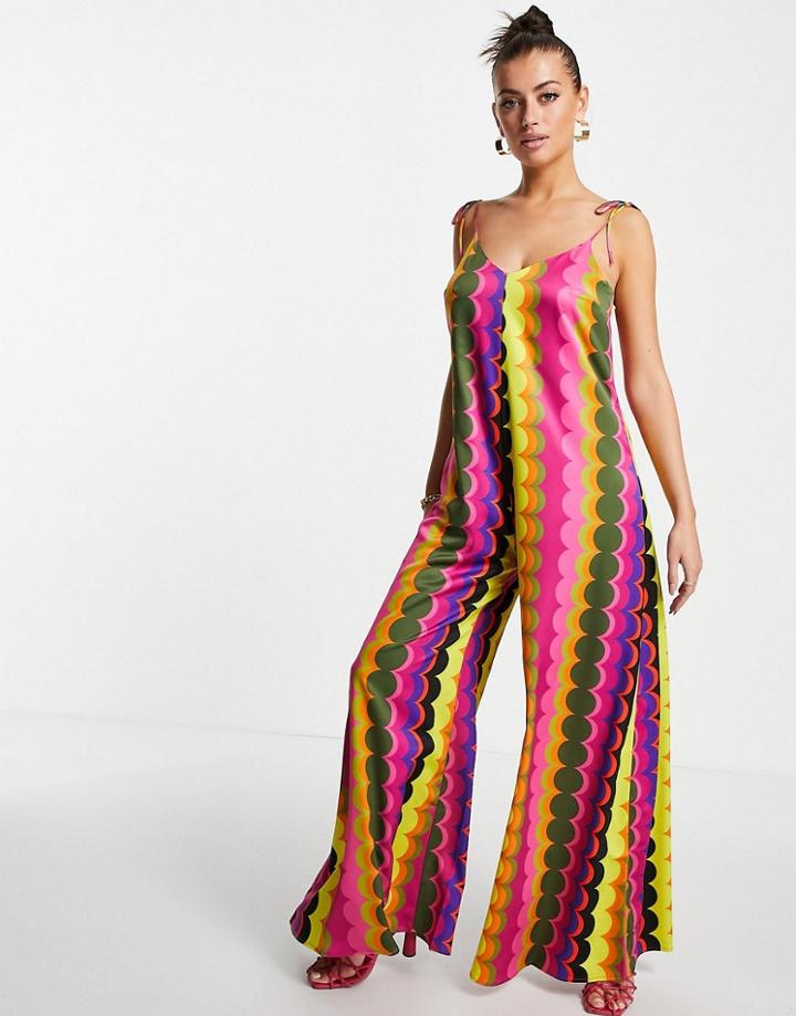 Never Fully Dressed Wide Leg Jumpsuit In 70s Wave Print-multi