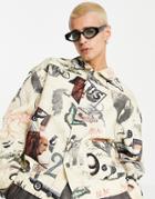 Jaded London Coordinating Workwear Jacket In Beige With All-over Print-multi
