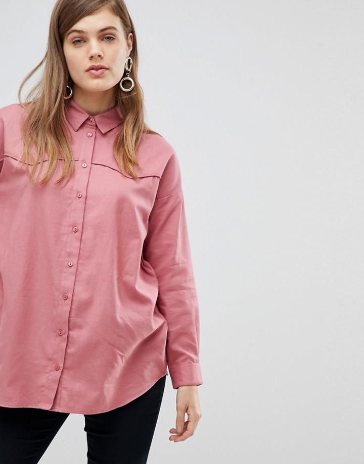 Asos Oversized Shirt In Casual Washed Twill - Pink