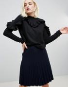 Hazel Ribbed Knit High Neck Sweater - Black