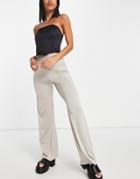 Asos Design Straight Leg Puddle Hem Pant In Slinky In Taupe-brown