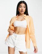 Pieces Oversized Shirt In Pale Orange - Part Of A Set