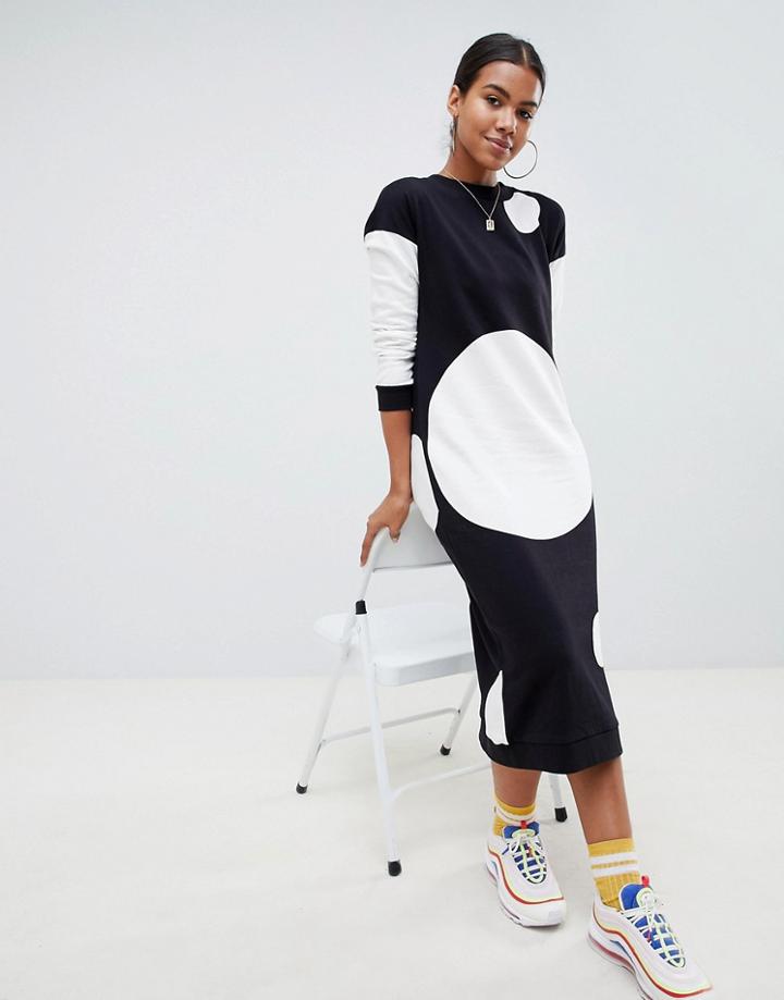Noisy May Polka Dot Sweatshirt Dress - Black
