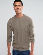 Asos Cable Sweater In Cotton - Green