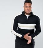 Bellfield Plus Sweater With Half Zip In Retro Color Block - Black