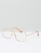 Asos Geeky Clear Lens Square Aviator Glasses - Gold