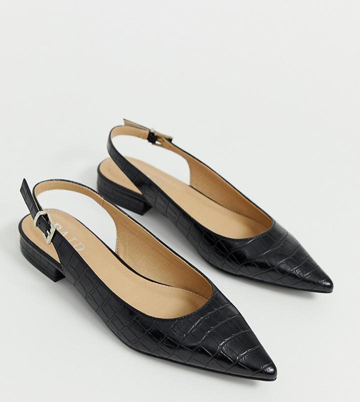 Raid Exclusive Revel Black Croc Effect Sling Back Flat Shoes