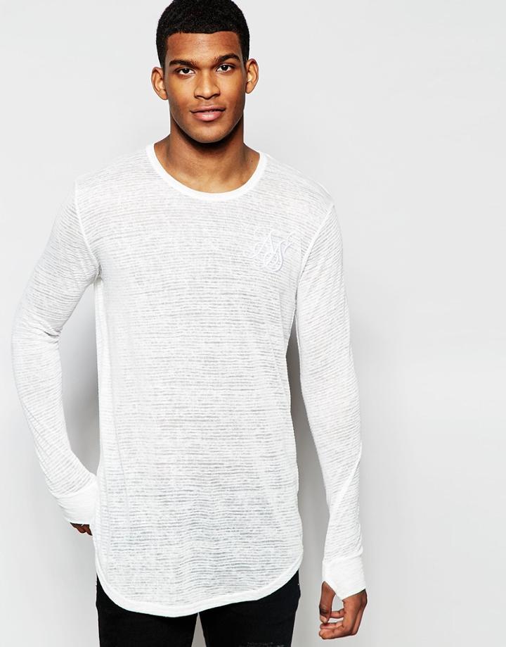 Siksilk Longline Burnout Long Sleeve Fitted T-shirt - Ecru