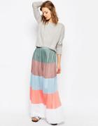 Asos Pleated Maxi Skirt In Color Block Stripe - Multi