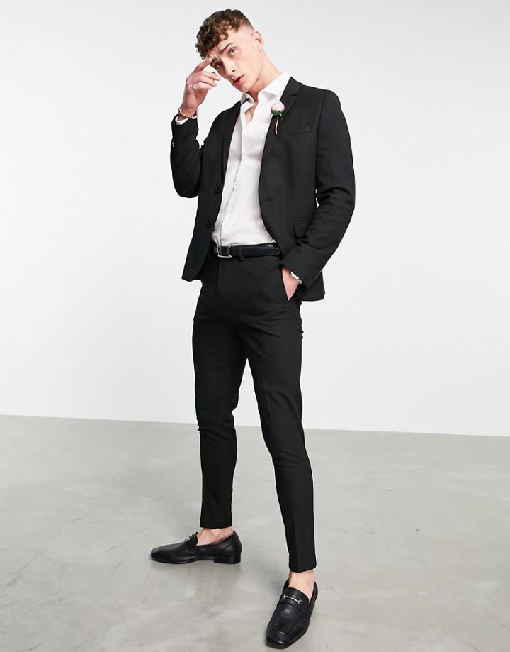 Asos Design Wedding Super Skinny Suit Jacket In Black Micro Texture