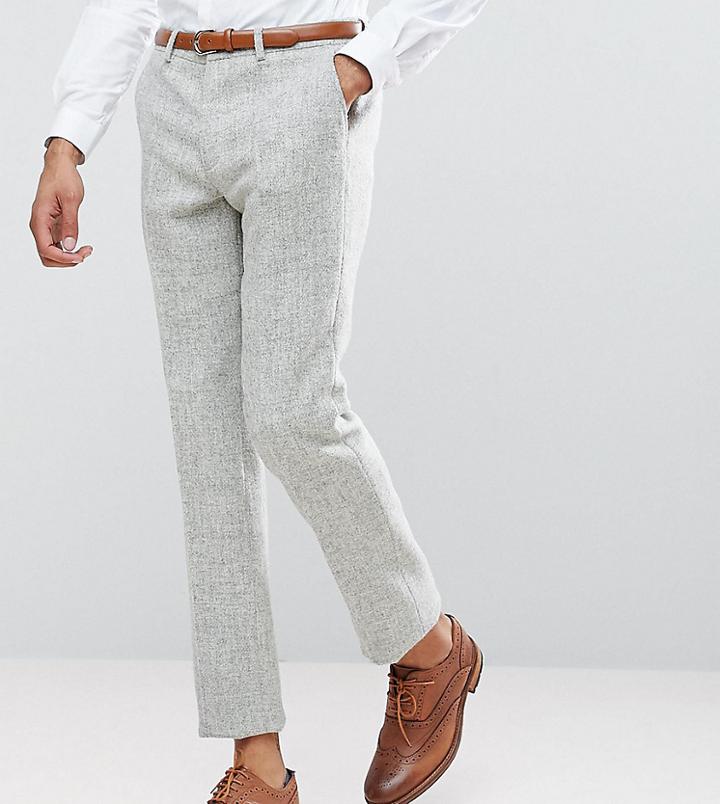 Asos Tall Slim Suit Pants In 100% Wool Harris Tweed Herringbone In Light Gray - Gray