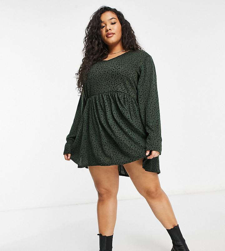 Yours Smock Dress In Khaki Animal Print-green
