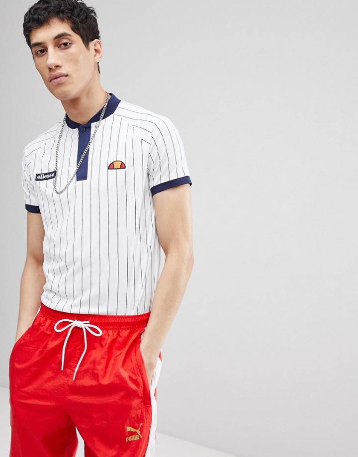 Ellesse Striped Polo In White - White