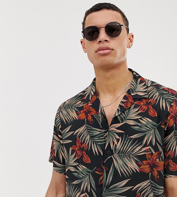 Asos Design Tall Relaxed Fit Hawaiian Floral Shirt In Black