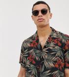 Asos Design Tall Relaxed Fit Hawaiian Floral Shirt In Black