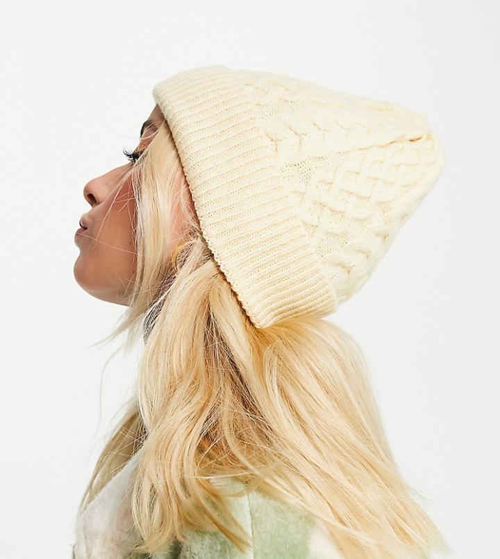 My Accessories London Cable Knit Beanie In French Vanilla-white