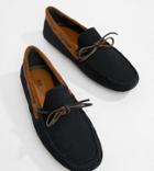 Asos Design Wide Fit Driving Shoes In Navy Suede With Brown Leather Detail - Navy
