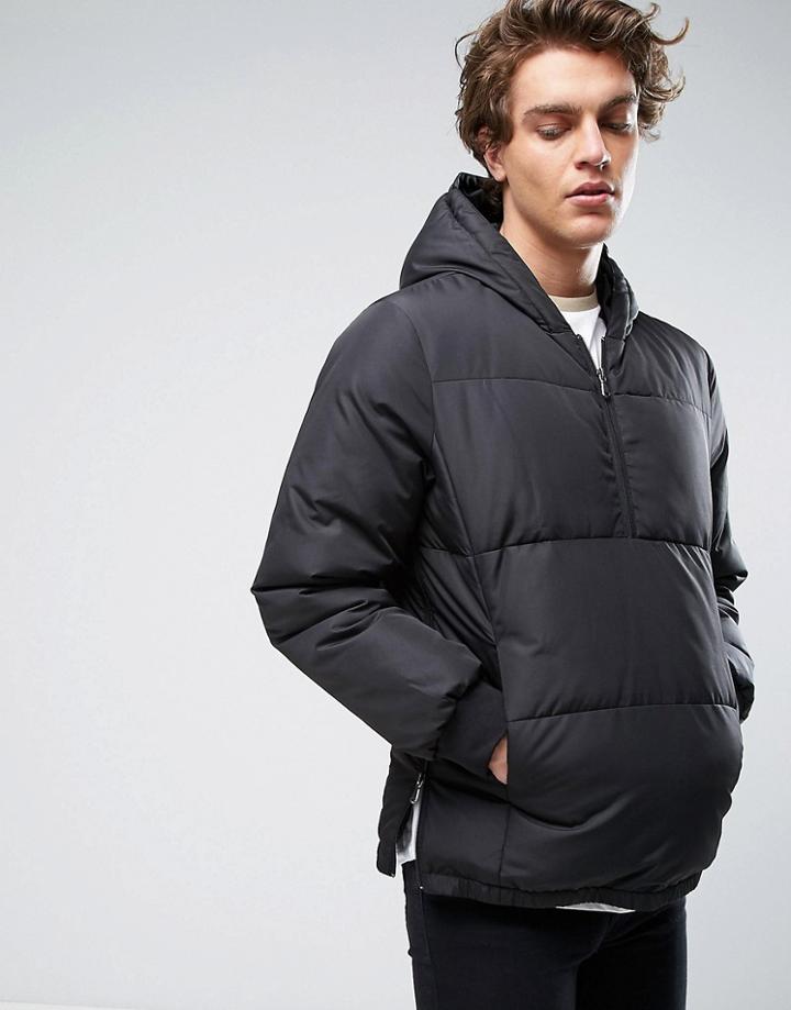 Asos Overhead Puffer Jacket With Hood In Black - Black