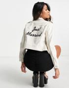 Barney's Originals Bridal Real Leather Jacket With Just Married Print In Ecru-white