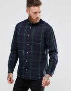 Asos Skater Shirt With Grid Check And Long Sleeves In Navy - Navy