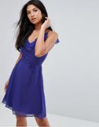 Zibi London Belted Skater Dress With Frill Overlay - Blue