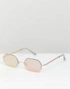 Asos Design Mini Angled Sunglasses In Brushed Gold With Mirrored Lens - Gold