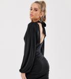 Asos Design Drape Cowl Mini Dress With Tie Back And Cutout Detail-black