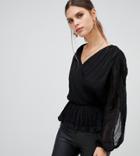 River Island Gathered Wrap Front Blouse In Black - Black