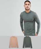 Asos Muscle Fit Jersey Long Sleeve Polo 2 Pack Save - Multi
