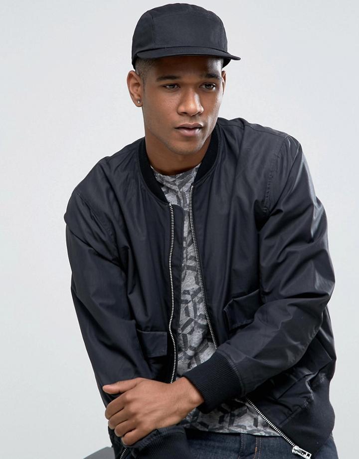 Asos Design 5 Panel Cap In Black - Black