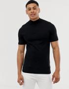 Asos Design Knitted Muscle Fit Turtleneck T-shirt In Black