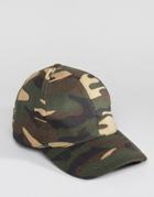 New Look Camo Baseball Cap With Curved Peak In Green - Green