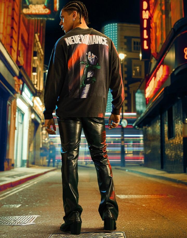 Asos Design Oversized Long Sleeve T-shirt In Black With Photographic Snake Back Print