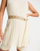 Asos Design Waist Belt With Eyelet And Chain Detail In Beige-neutral