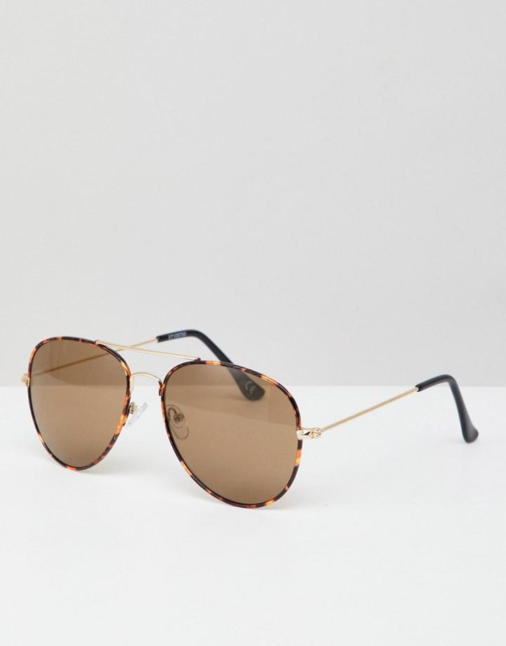 Asos Design Aviator Sunglasses In Tort With Brown Lens - Brown
