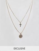 Reclaimed Vintage Inspired Cross And Chakra Multirow Necklace - Gold