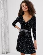 Miss Selfridge Shirred Tea Dress In Black Pattern - Black
