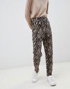 Asos Design Tiger Print Belted Peg Pants - Multi