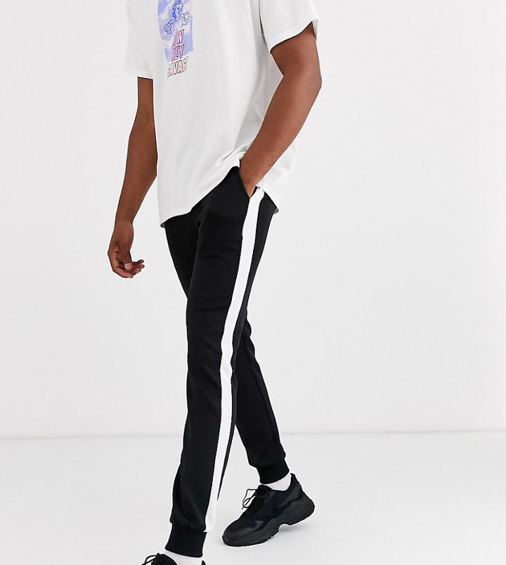 Asos Design Tall Super Skinny Sweatpants In Poly Tricot With Side Stripe In Black