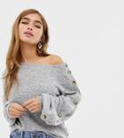 Vero Moda Petite Button Sleeve Sweater - Gray