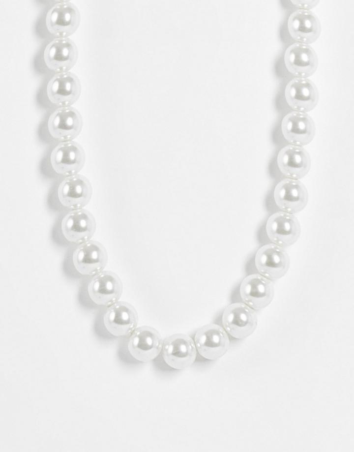 Asos Design Necklace In Faux Pearls-white