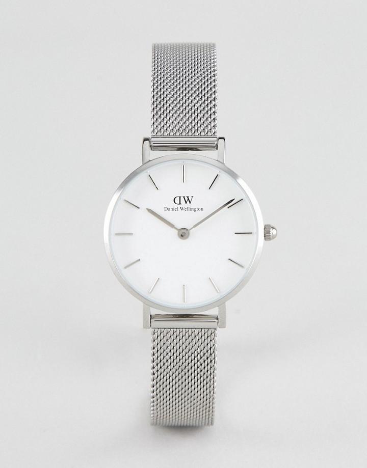 Daniel Wellington Petite Sterling White Dial Mesh Watch In Silver 28mm - Silver