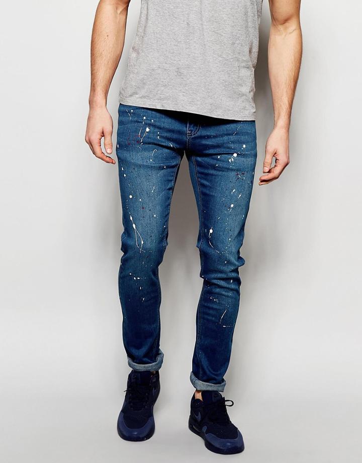 Hero's Heroine Skinny Jeans With Paint Splatter - Blue