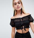 And Co Zig Zag Mesh Pool Party Crop Top - Black