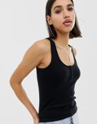 Asos Design Tank With Button Front In Black - Black
