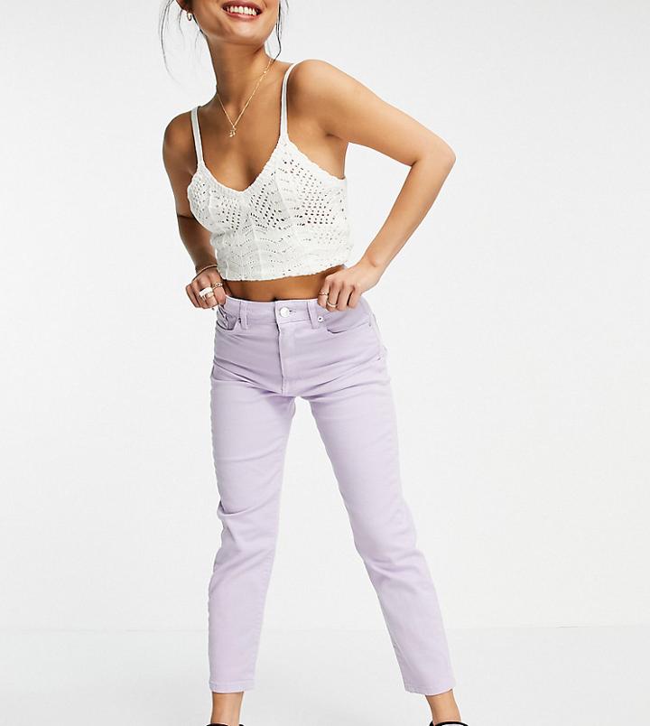 Stradivarius Petite Slim Mom Jean With Stretch In Lilac-purple